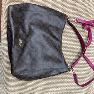 Coach Brown and Pink Signature Shoulder Bag